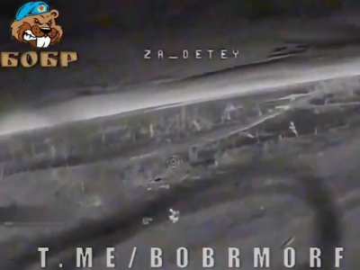 Bobr drone unit fpv strike on two Ukrainian soldiers (music from source)