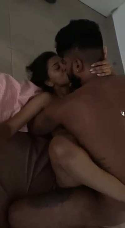 Cuck husband holding hands while wife fucks other man.