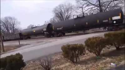 Louisville Kentucky train accident in 2015. A white Camry attempts to cross the tracks while a train is oncoming. Here&rsquo;s two different angles of the accident. 3 of the 4 occupants died. One of them was the driver.