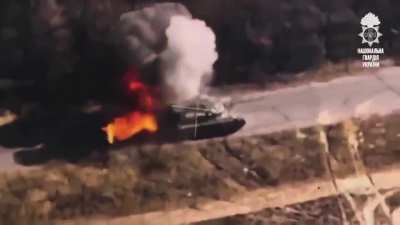 Ukrainian kamikaze drone against Russian tank T-90 "Proryv" (Breakthrough) which cost about 4 million USD