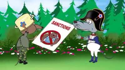 Russian Anti European Cartoon Depicting Putinist Russia as a Bear trying to live peacefully despite being bothered by "The West", 2022