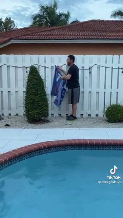 Man changes Trump flag to you know what I&rsquo;m talking about 😆😆😆😆😂😂😂😂