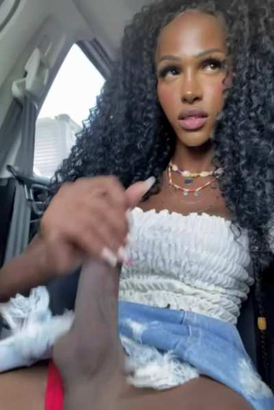 Victoria Carolino stroking her horse cock in the car