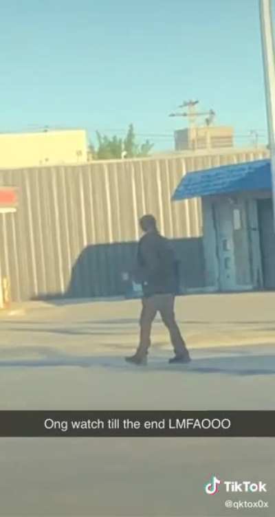 Man who is kicking cars for no reason gets some karma
