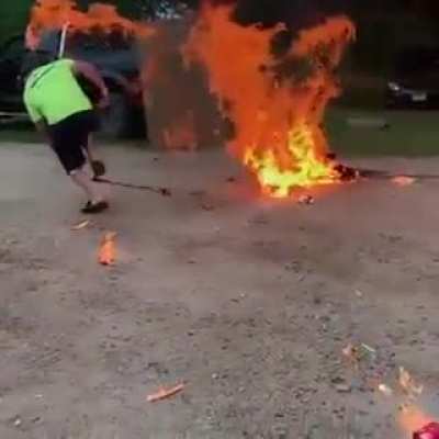 Dumbass mf almost sets himself on fire.