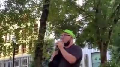 BLM Lawyer holding Protester, Know your rights Training in Portland prior riot kick off