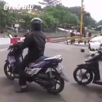 Getting beaten up by the crossing barricade