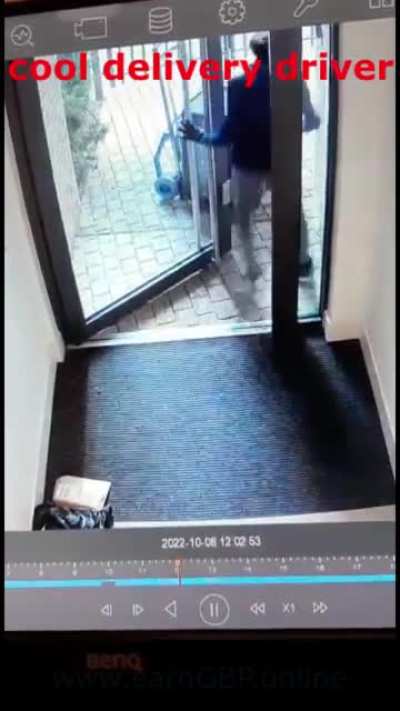 Grocery delivery driver steals a package on his way out