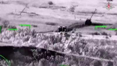 ru pov: Russian Ka-52 helicopter hitting Ukrainian vehicle with Vihkr missile - Zaporozhie