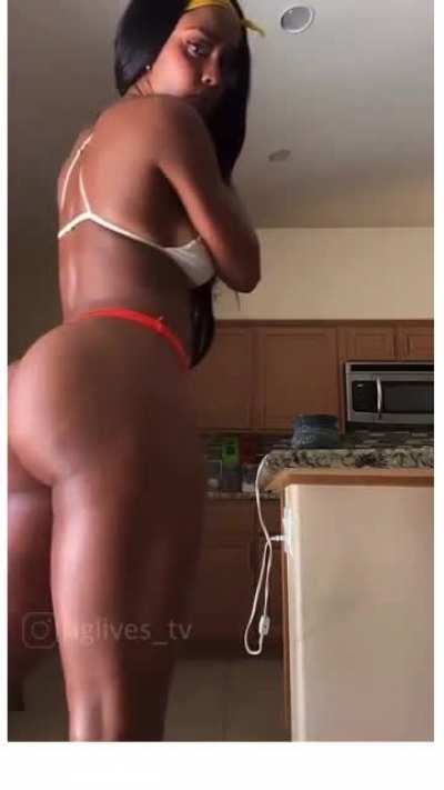 Dancing in her kitchen