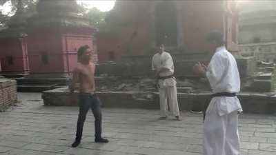 Guy challenges black belt