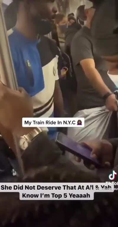 Guy assaults lady on the train.. in front of her boyfriend 😳