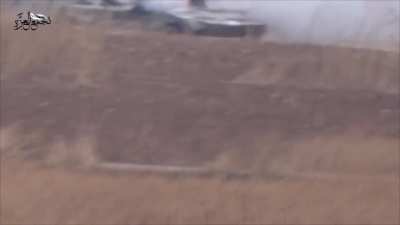Syrian Army BMP burns after a 9K111 Fagot strike - Morek - 10/7/2015