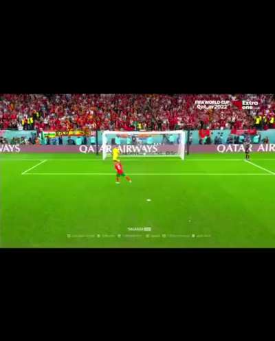 Hakimi paying tribute to his soccer club teammate, Ramos, who's one of the best players in the world in his position but wasn't called for Spain's final WC squad. This is Hakimi's celebration after knocking out Spain's national team from the world cup