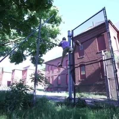 Balancing on a set of bars.