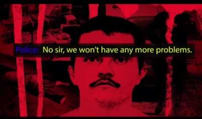 CUNG (Mexican cartel) leader El Mencho tells a police official to have his officers stand down. The officer quickly complies.