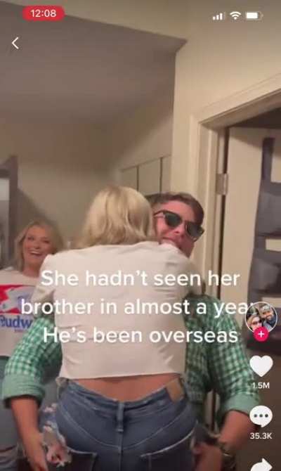 Military brother visits, sister in college.