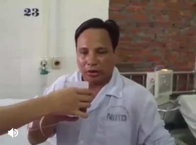 Suspected rabies patient showing panic when presented something to drink, a symptom of later stages of the infection