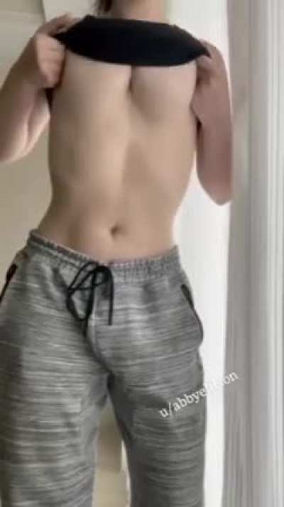 Wearing some men&rsquo;s lingerie... grey sweats ;)
