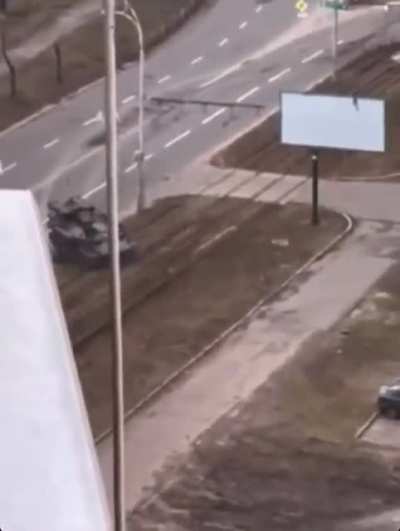 Russian tank ran over a car in Ukraine