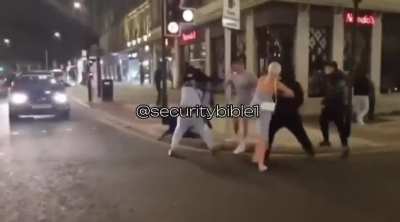 Leeds, UK. Man gets harassed with his girlfriend, ends up fighting against a whole group