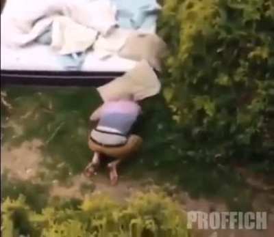 Jumping from a roof to a mattress