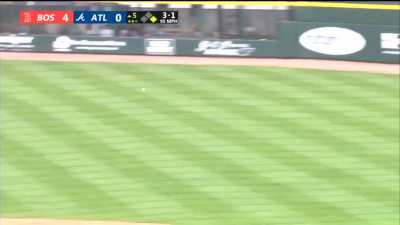 J.D. Martinez tries to go from first to third with Ronald Acu&ntilde;a Jr. manning right field.