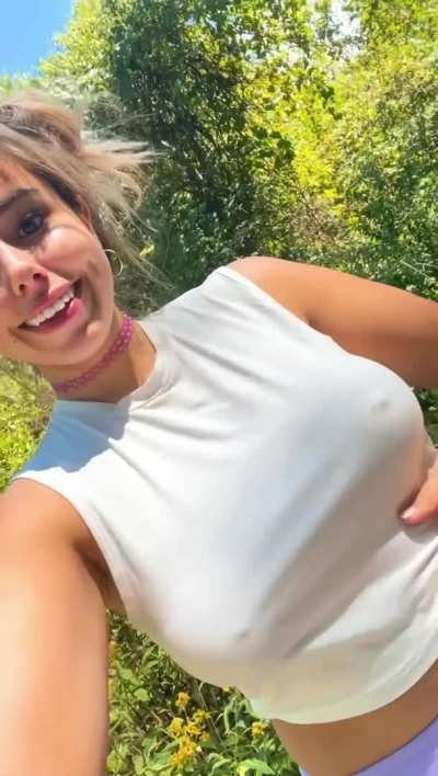 i love flashing my big tits outside!!