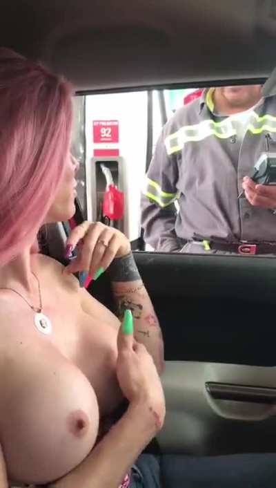 At a gas station..