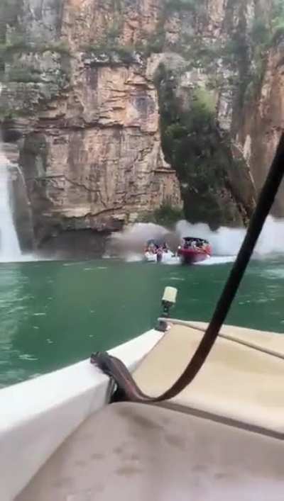 Drivinging a boat near a canyon during stormy weather! NSFW