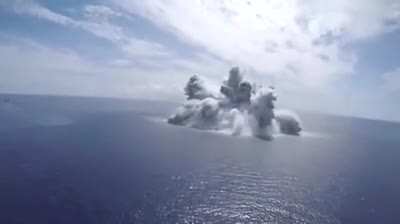 US Navy released the footage of the 40,000-pound bomb explosion that triggered a M3.9 quake during a "shock trial" on the aircraft carrier USS Gerald R. Ford.
