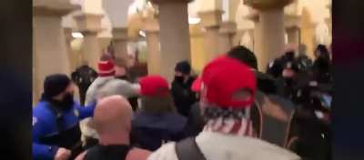 MAGA Terrorists and proud boys have breached the capital building and they are beating up capital police