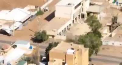 An RSF pickup truck is hit by an ATGM and crashes in Sudan