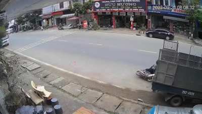 A parked truck caused a collision with a bike-rider.