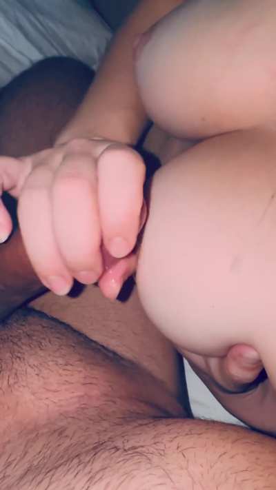 Jerking a big thick load all over my nipple
