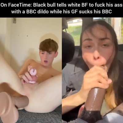 Twink BF fucks his ass with a dildo while his GF sucks BBC