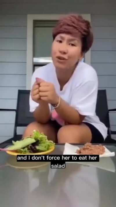 To force feed salad to a dog