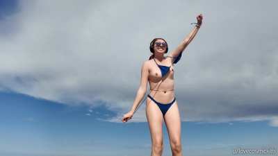 Dancing out of my bikini on the beach 