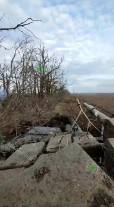 ru pov Russian T-72B with a KMT-7 Mine Roller hits a mine and was reportedly damaged. TG source says this detonator might have been offset to specifically defeat mine rolling equipment