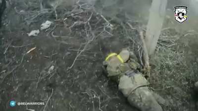 "The "Volat" battalion of the Kalinoŭski Regiment carried out combat reconnaissance of the enemy positions. A fallen 🇺🇦 soldier was found. The guys evacuated him so that brothers and relatives could say a farewell to the hero who gave his life for the fre