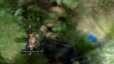 Ukrainian troops near Luhansk find Russian soldier hiding in a bush.