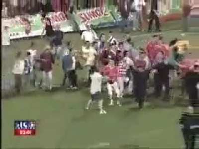 Guy on the right hitting him with a stick is the first one to run away