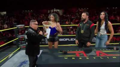 The contract signing between Kelani Jordan &amp;amp; Indi Hartwell for the TNA Knockouts World Championship at Bound For Glory!