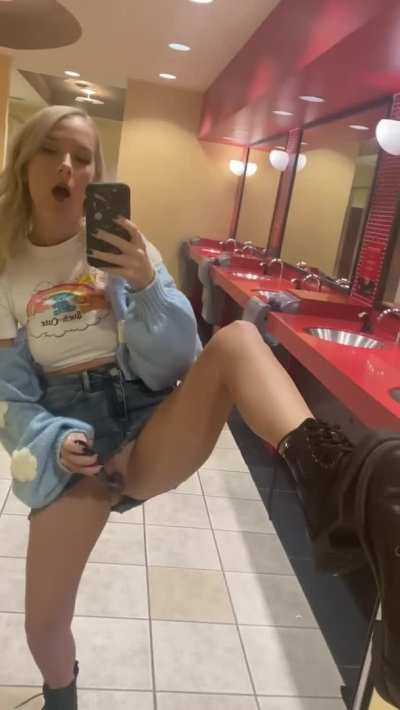 Getting myself off in the movie theater bathroom, cause the movie was bad &amp;amp; I was horny