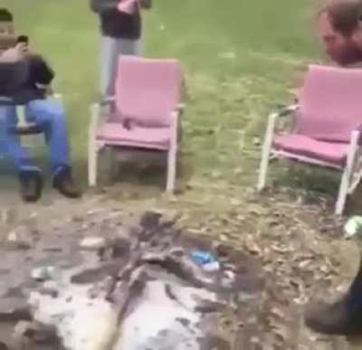 Guy drinks gasoline then spits it into camp fire gets brain damage from internal burns