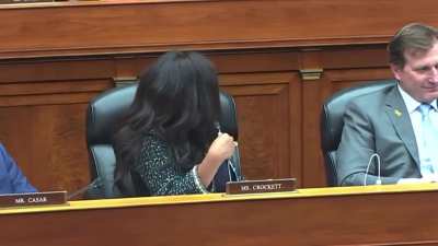 Rep. Crockett comments on Rep. Taylor-Greene’s “bleach blonde, bad built, butch body” during a House hearing after MTG said her “fake eyelashes were messing up her reading”