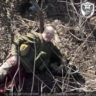 Lone Russian Soldier is hit by a Drone Dropped Munition from the 30th Mechanized Brigade (March 2024).
