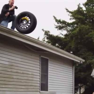 Guy tried to catch that tyre and broke his hand