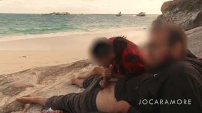 Giving my man a blowjob on the beach. Enjoy the view!