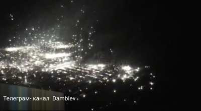 RU POV | Drone view of incendiery munitions being used in Ugledar by the Far East Siberian "V" Group of the RuAF
